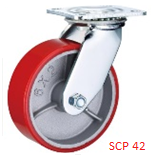 Опора колесная поворотная ф95 мм, нагрузка 230 кг, красный полиуретан (SCP 42) 