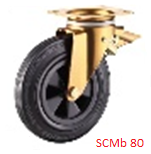 Опора колесная поворотная с тормозом ф200 мм, нагрузка 220 кг, полипропилен/резина (SCMb 80) 