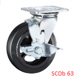 Опора колесная поворотная с тормозом ф150 мм, нагрузка 230 кг, резина (SCDb 63) 