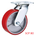 Опора колесная поворотная ф190 мм, нагрузка 460 кг, красный полиуретан (SCP 80) 